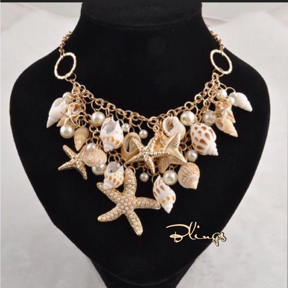N318 Statement Piece : Shells, Starfish and Glass Pearls